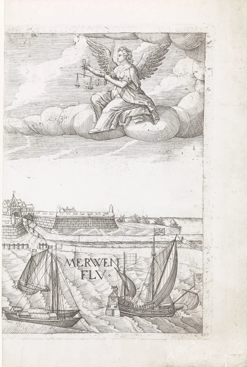 Gedeelte van een gezicht op Gorinchem by Nicolaes Weydtmans, print, 1600-1700