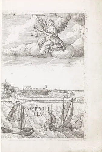 Gedeelte van een gezicht op Gorinchem by Nicolaes Weydtmans, print, 1600-1700