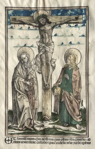 Christ on the Cross between Mary and John by Hans Burgkmair, print, 1502