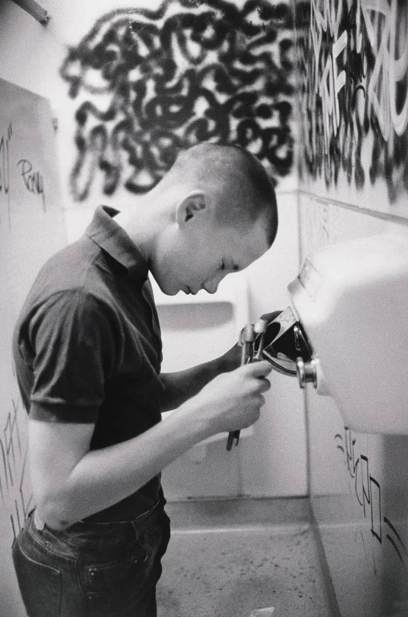 Stewart Washing at Burger King by Jim Goldberg, photograph, 1986
