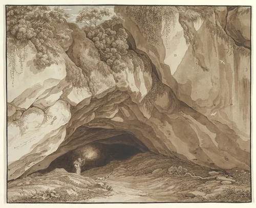 Rocky Landscape with Hunters by Johann Christian Reinhart, drawing, 1786
