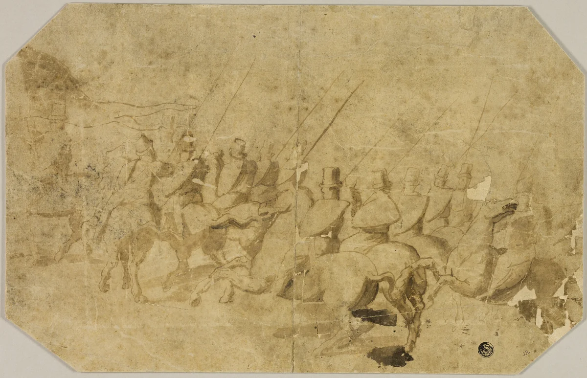 A Company of Horsemen by Battista Franco, drawing, 1508-1561