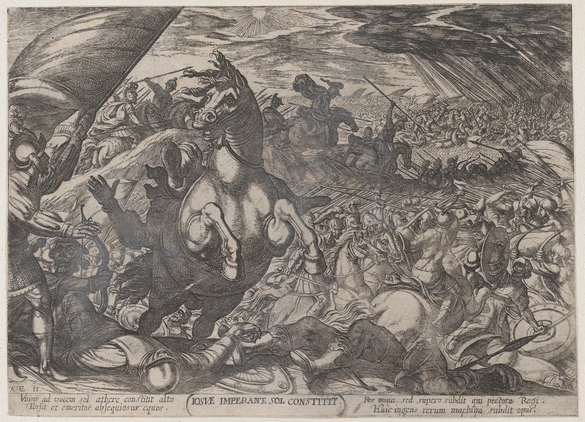 Plate 11: Joshua Ordering the Sun to Stand Still, from "The Battles of the Old Testament" by Antonio Tempesta, print, 1585-1615
