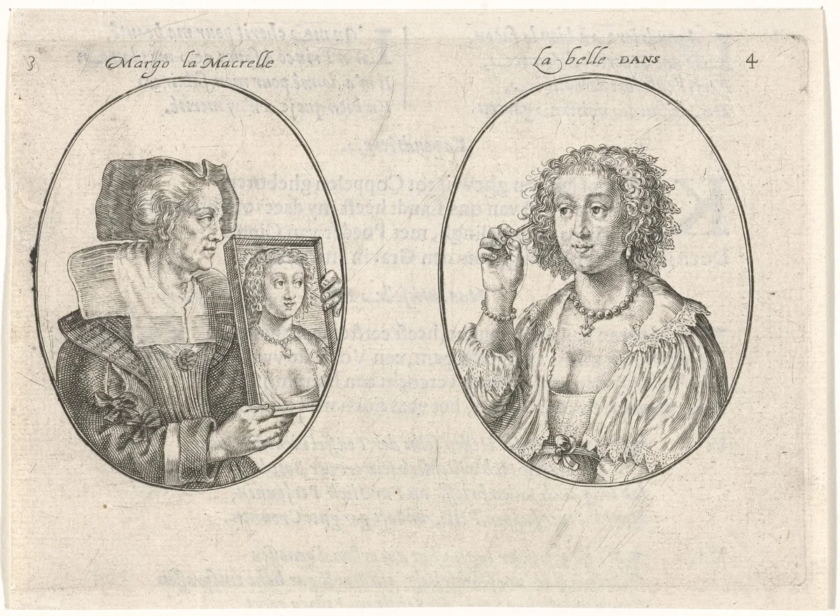 Portretten van twee courtisanes by Crispijn van de Passe, print, 1635