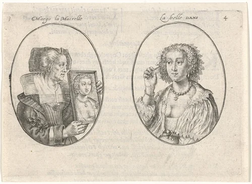 Portretten van twee courtisanes by Crispijn van de Passe, print, 1635