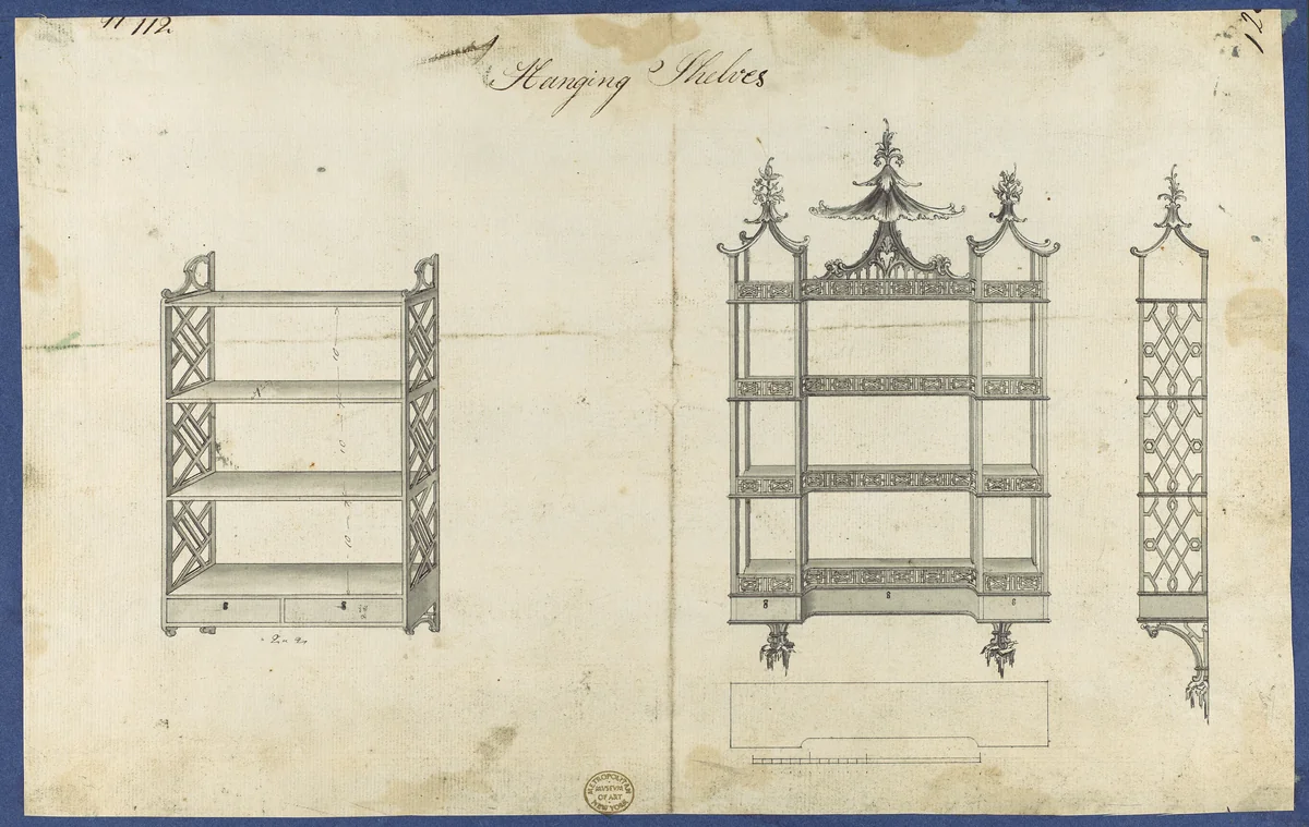 Hanging Shelves, from Chippendale Drawings, Vol. II by Thomas Chippendale, drawing, 1753