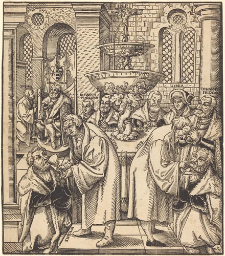 The Reformers Luther and Hus Giving Communion to the Princes of the House of Saxony by Lucas Cranach, print, 1472-1553