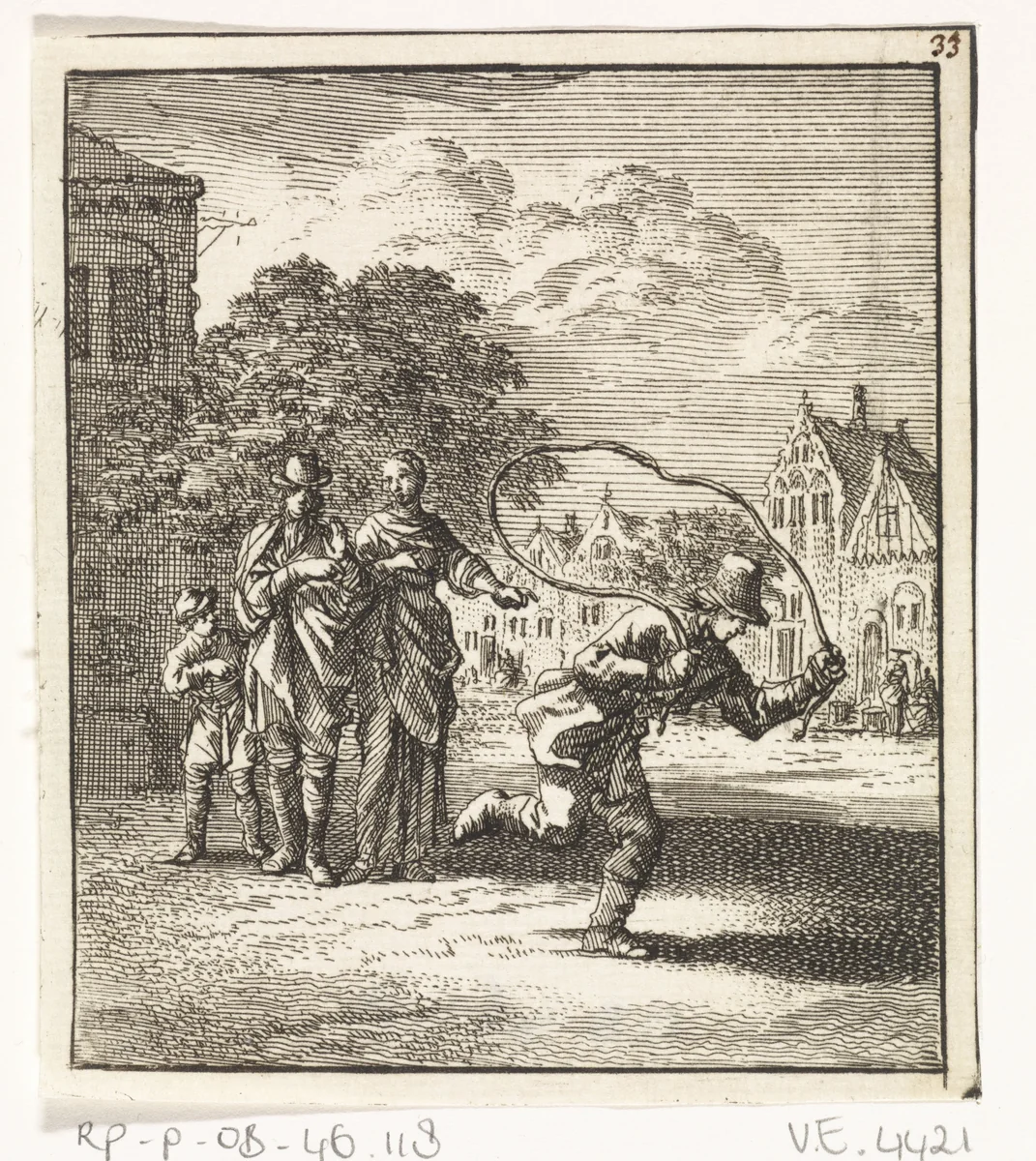 Touwtjespringende jongen by Jan Luyken, print, 1712