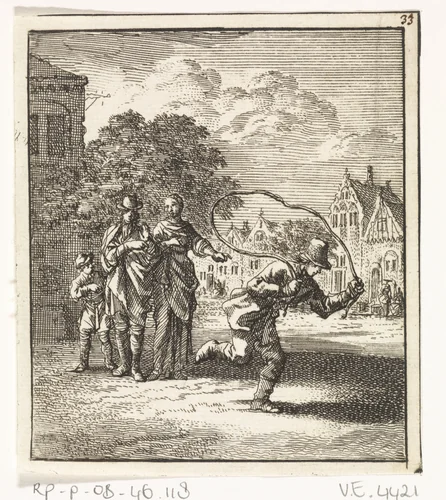 Touwtjespringende jongen by Jan Luyken, print, 1712