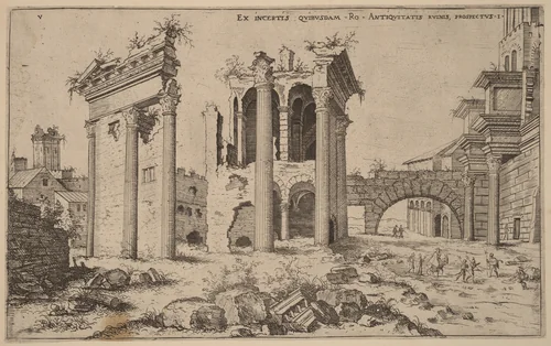 View of the Forum of Nerva by Hieronymus Cock, print, 1550