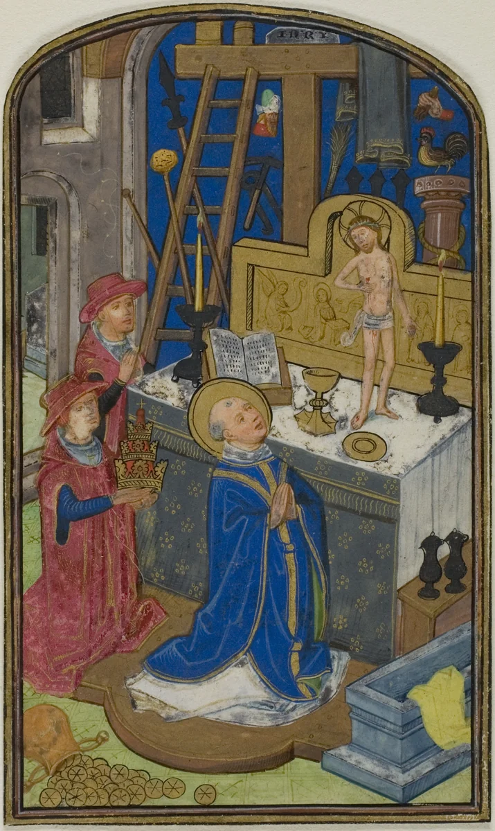 The Mass of St. Gregory, from a Book of Hours by Willem Vrelant, painting, 1460-1470