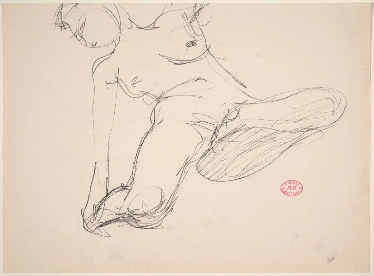 Untitled [female nude reaching for right ankle] [verso] by Richard Diebenkorn, drawing, 1955-1967