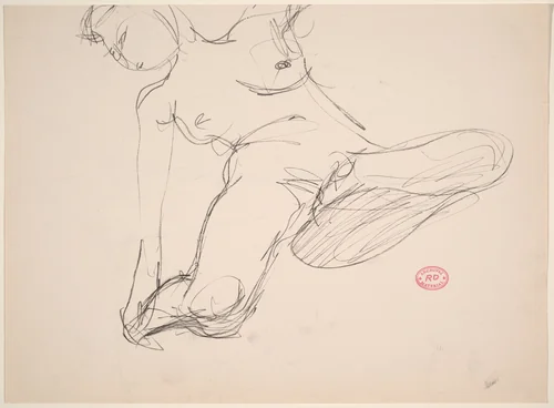 Untitled [female nude reaching for right ankle] [verso] by Richard Diebenkorn, drawing, 1955-1967