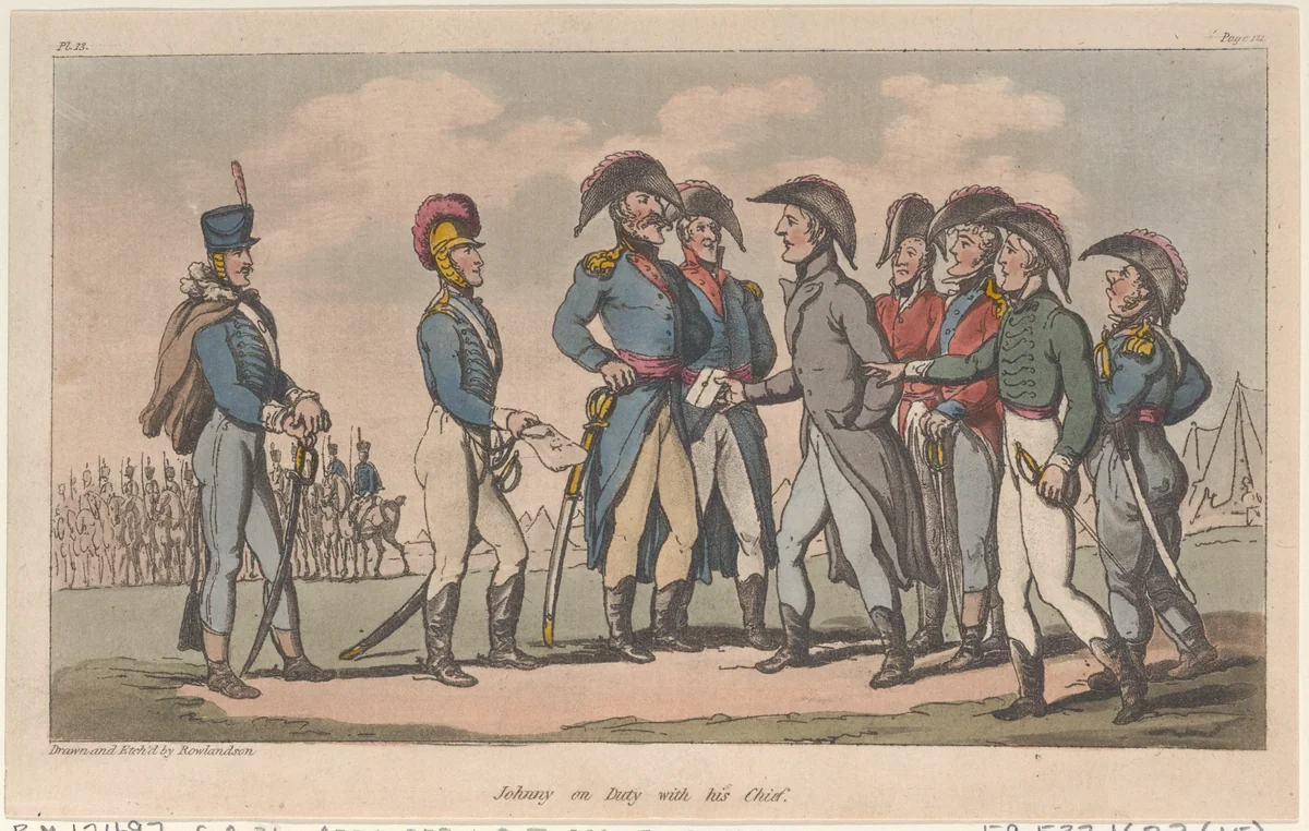 Johnny on Duty with his Chief by Thomas Rowlandson, print, 1815