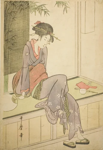 Woman Sitting on Veranda by Kitagawa Utamaro (喜多川歌麿), print, 1793-1803