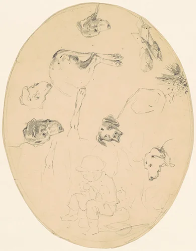 Studies of Dogs and a Seated Boy [recto] by James Goodwyn Clonney, drawing, 1840-1850