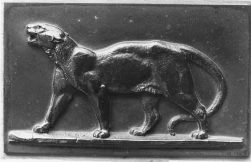 Leopard walking by Antoine-Louis Barye, metalwork, 1831