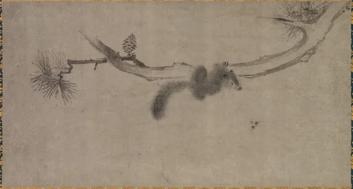 Squirrel on a Pine Branch by Song Tian, painting, 1500-1599