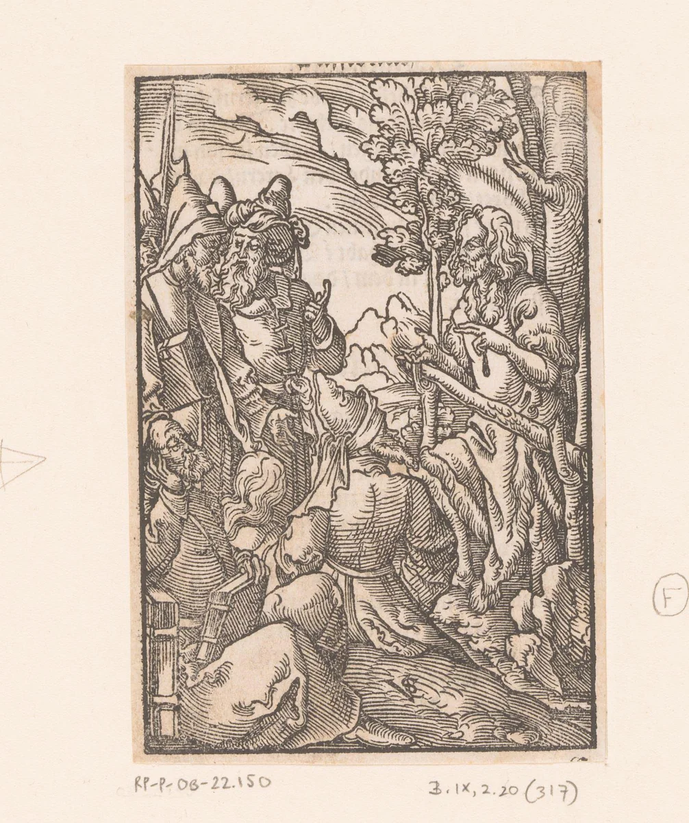 Johannes de Doper predikend by Unknown, print, 1552