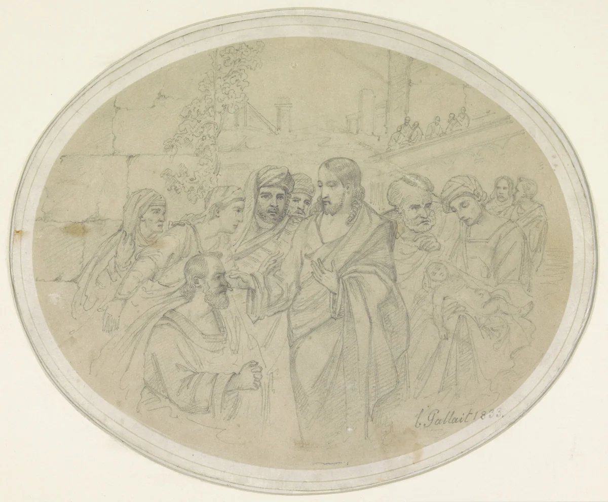 Christus geneest een blinde by Louis Gallait, drawing, 1833