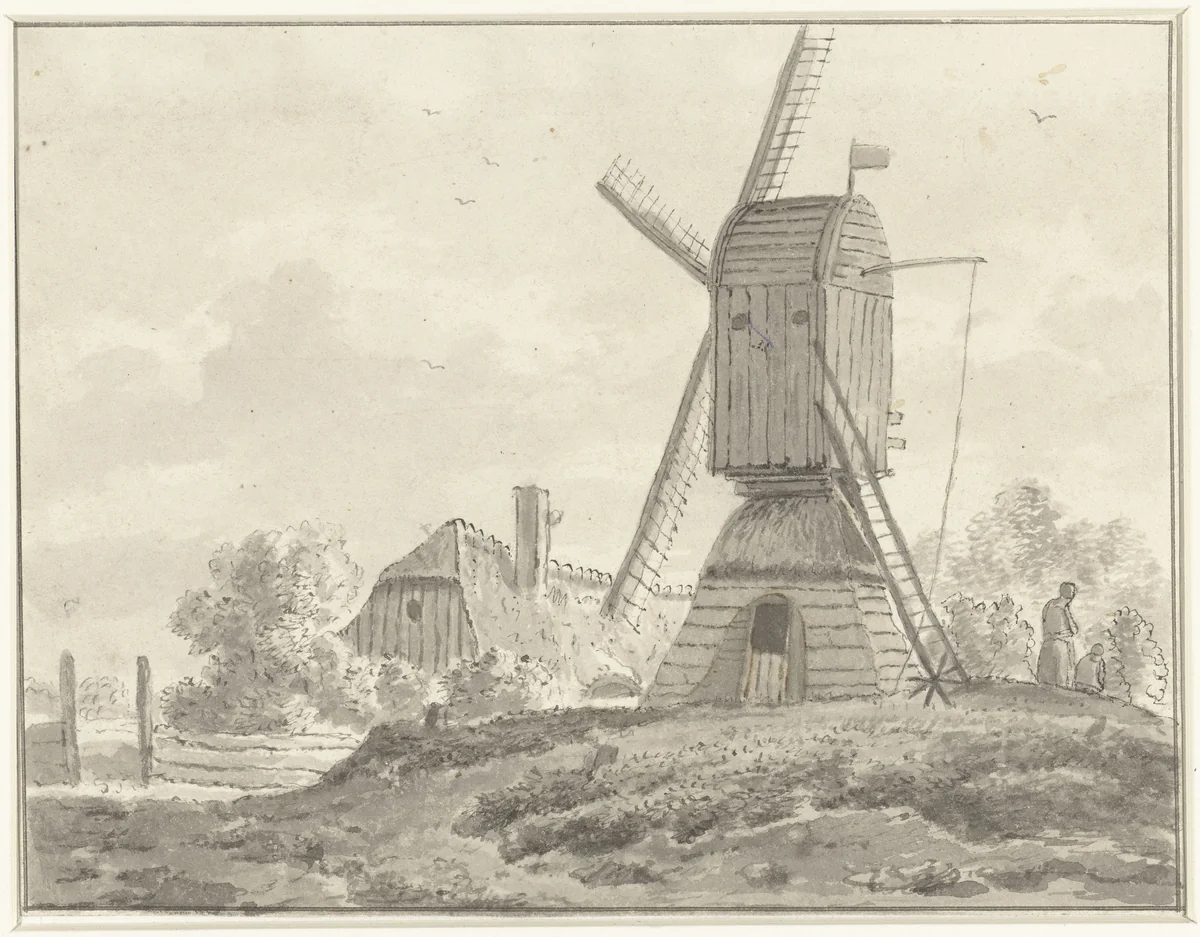 Standaardmolen en boerderij by anonymous, drawing, 1700-1800
