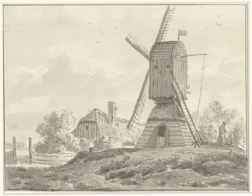 Standaardmolen en boerderij by anonymous, drawing, 1700-1800
