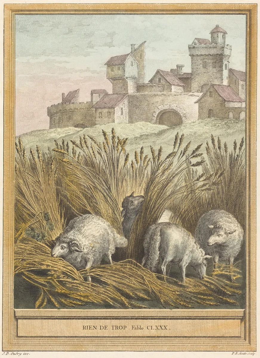 Rien de trop (Nothing in Excess) by Pierre Etienne Moitte; Jean-Baptiste Oudry, print, 1756