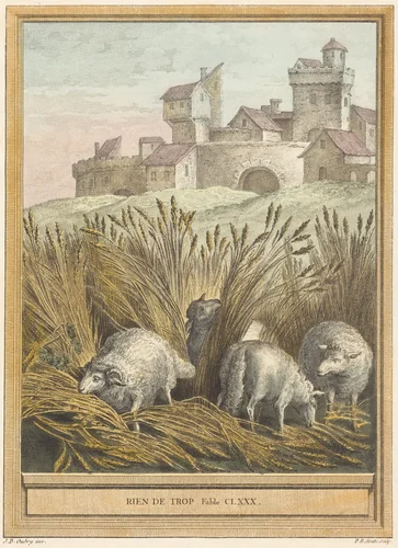 Rien de trop (Nothing in Excess) by Pierre Etienne Moitte; Jean-Baptiste Oudry, print, 1756