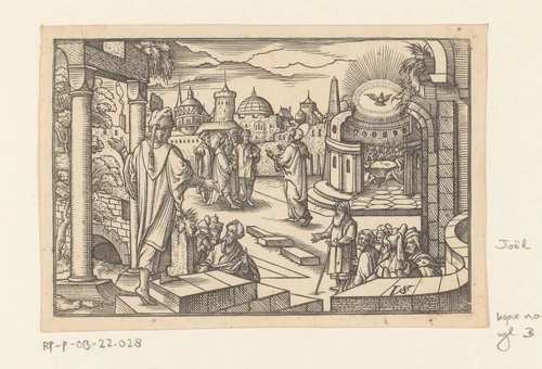 Joël predikend en de uitstorting van de Heilige Geest by anonymous, print, 1524-1612