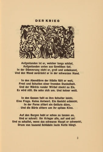 Der Krieg (The War) (headpiece, page 3) from Georg Heym: Umbra Vitae (Georg Heym: Shadow of Life) by Ernst Ludwig Kirchner, volume, 1924