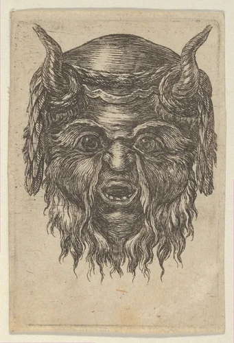 Satyr Mask with a Laurel Wreath Draped Over the Horns, from "Divers Masques" by François Chauveau, print, 1630-1650