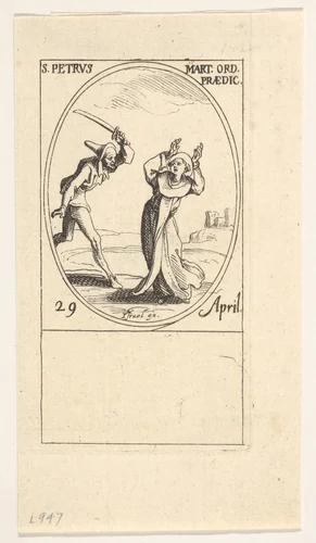 Martyrdom of Saint Peter, an oval composition, from "Les images de tous les saints et saintes de l'année" (Images of all the saints of the year) by Jacques Callot, print, 1632-1635