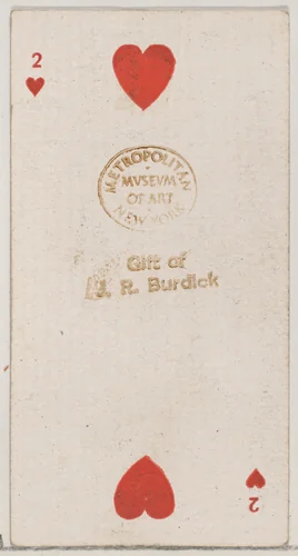 Two Hearts (red), from the Playing Cards series (N84) for Duke brand cigarettes by W. Duke, Sons & Co., print, 1888