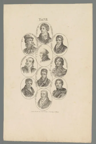 Tien portretten van Franse politici, militairen en wetenschappers by anonymous, print, 1800-1850