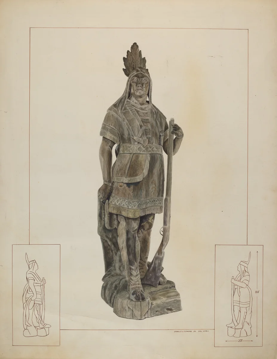 Wooden Indian Chief by Ernest A. Towers, Jr., index of american design, 1937