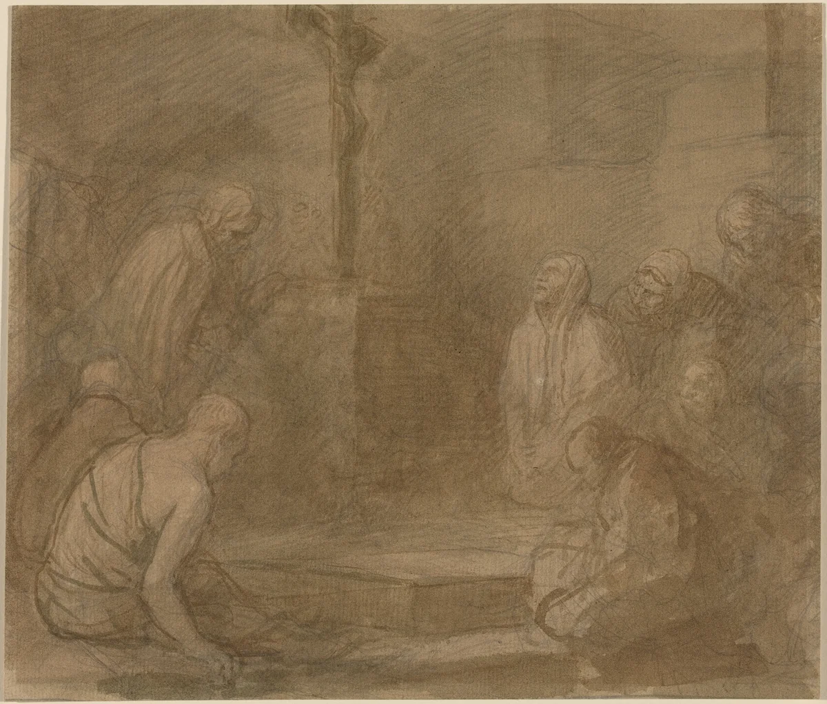 At the Foot of the Cross by Alphonse Legros, drawing, 1837-1911