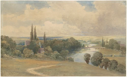 View of Streatley-on-Thames by Peter Petersen Toft, drawing, 1870-1899