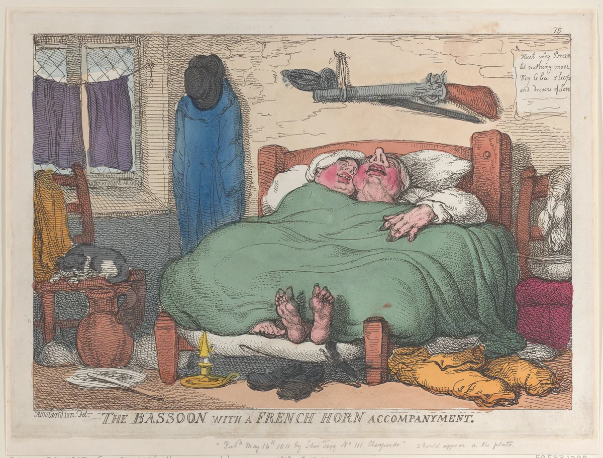 The Bassoon with a French Horn Accompaniment by Thomas Rowlandson, print, 1811