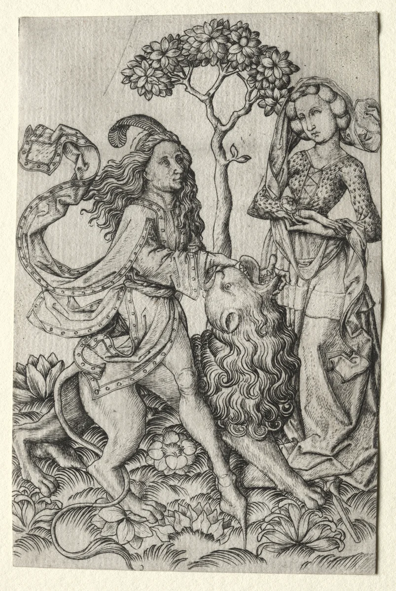 Samson Rending the Lion by Master ES, print, 1450-1467