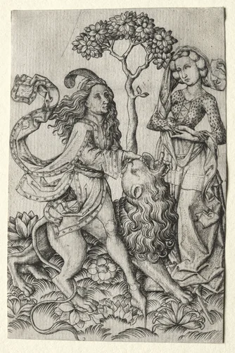 Samson Rending the Lion by Master ES, print, 1450-1467