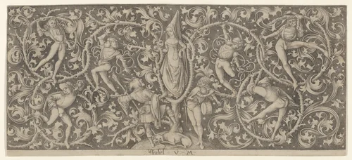 Panel of Ornament with Dance of Lovers by Israhel van Meckenem, print, 1435-1503