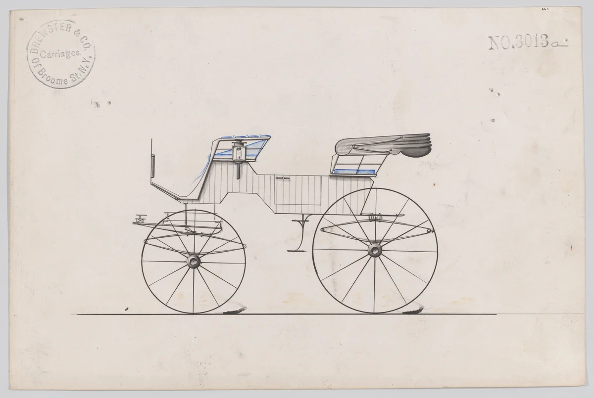 Design for 2 seat Phaeton, no. 3013a by Brewster & Co., drawing, 1874