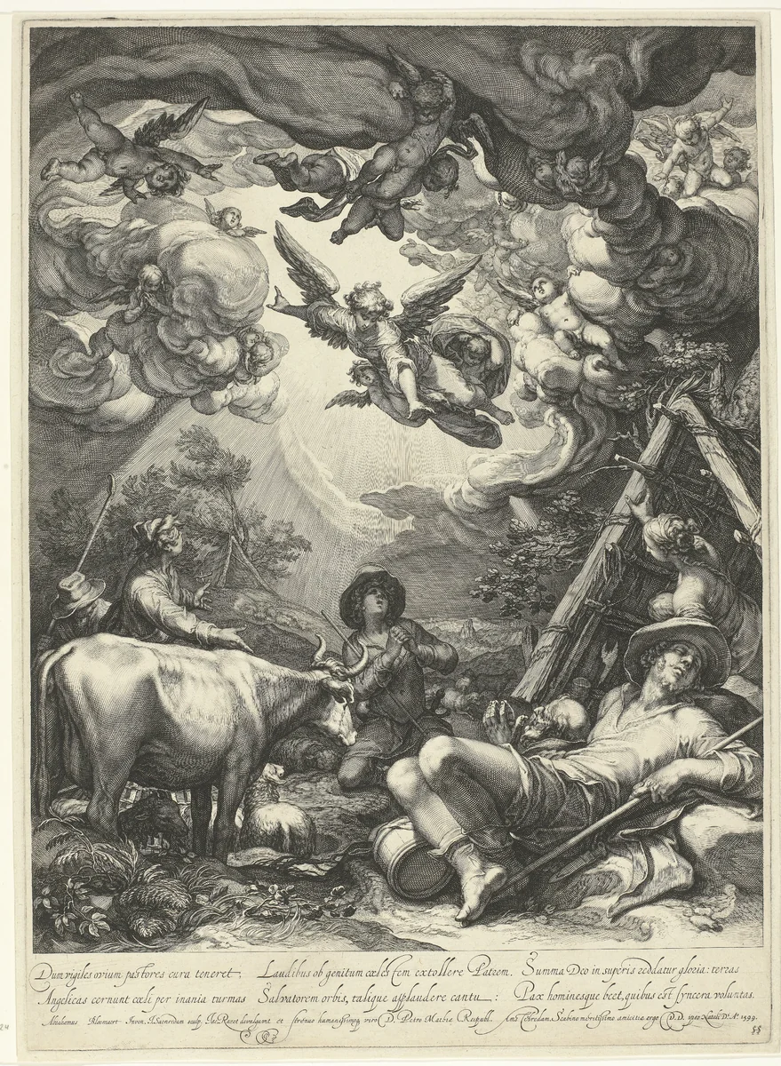 De verkondiging aan de herders by Jan Saenredam, print, 1575-1607