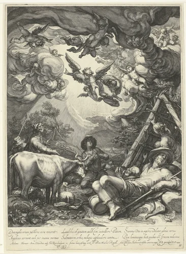 De verkondiging aan de herders by Jan Saenredam, print, 1575-1607
