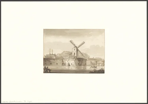 Gezicht op de Gasthuismolen bij het Singel by anonymous, drawing, 1700-1799