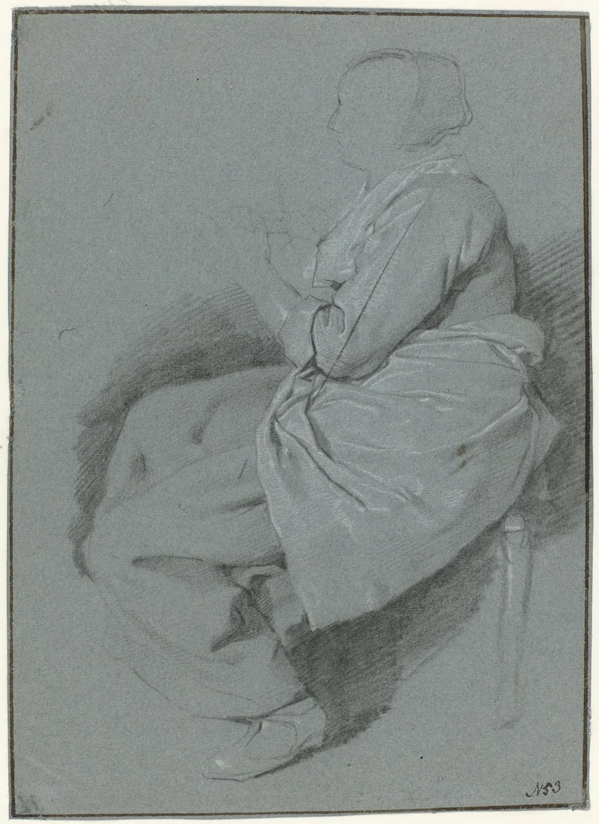 Seated Woman, in Profile to the Left, Wearing an Apron by Cornelis Pietersz. Bega, drawing, 1660