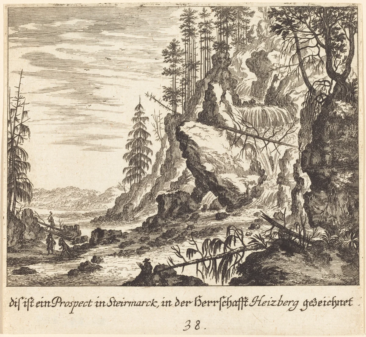 View in Stairmarck by Melchior Küsel; Johann Wilhelm Baur, print, 1681