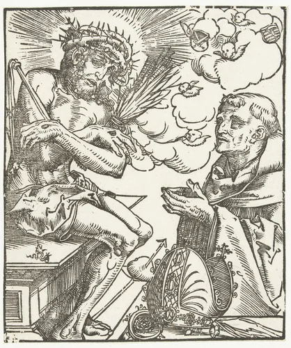 Heilige Bernardus aanbidt Man van Smarten by Unknown, print, 1482-1553