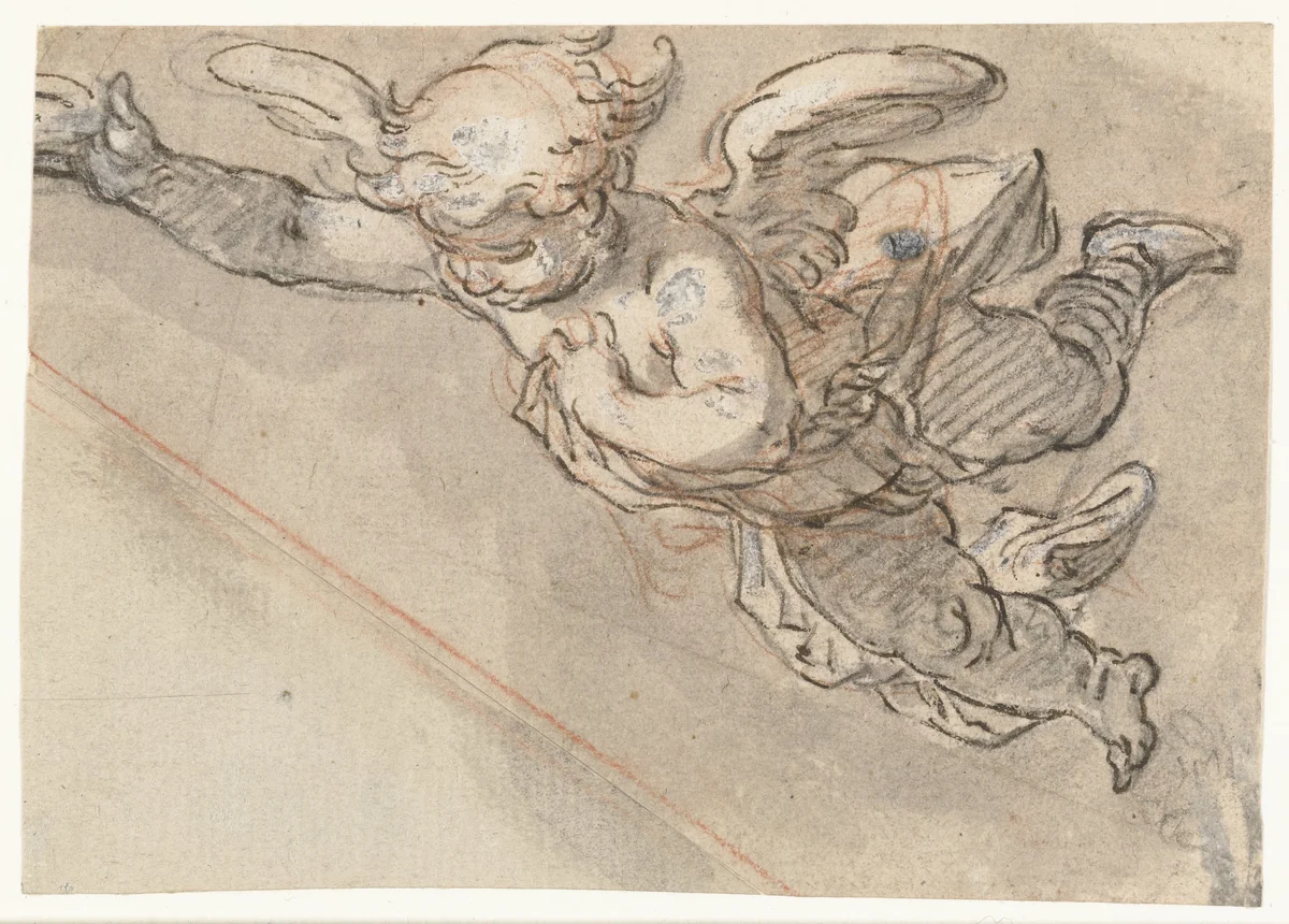 Zwevende putto by Abraham Bloemaert, drawing, 1574-1651
