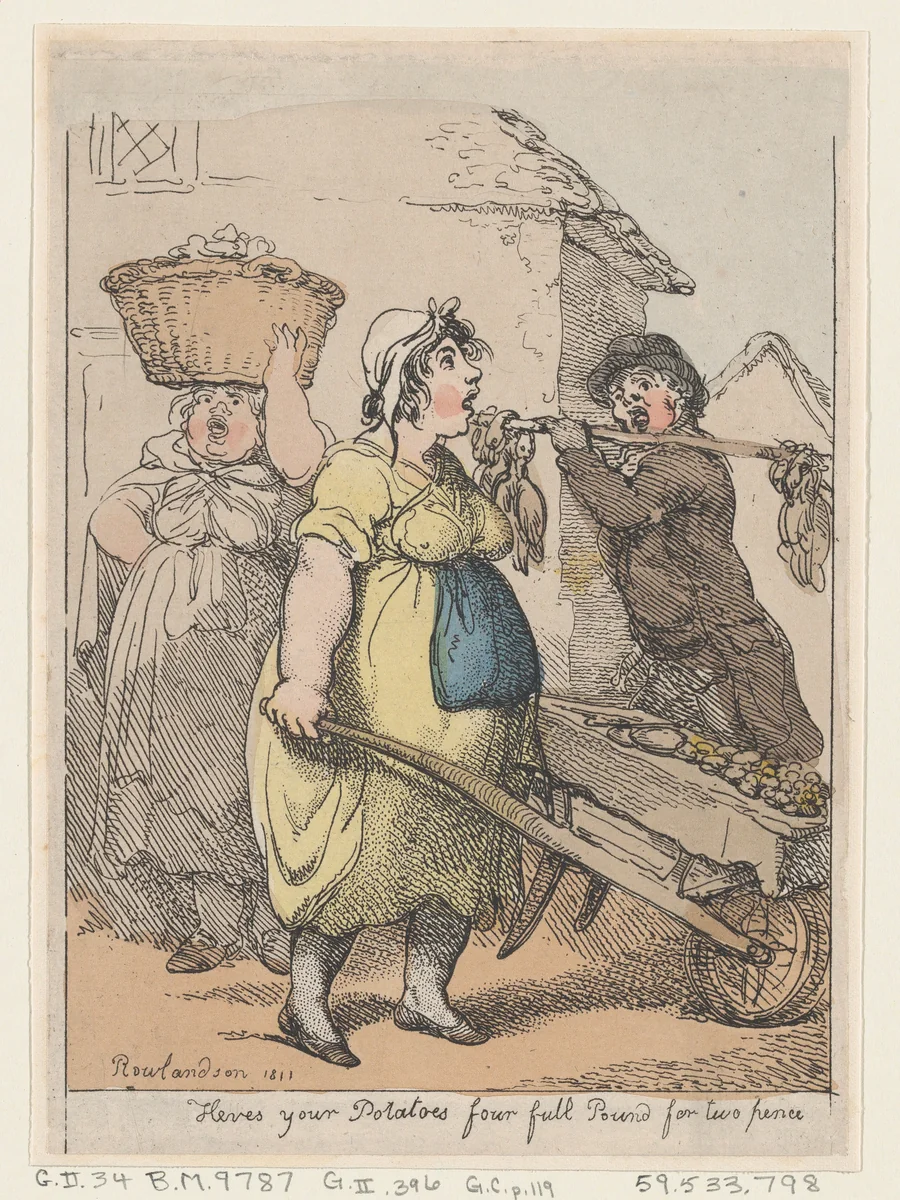 Here's Your Potatoes, Four Full Pounds for Two Pence by Thomas Rowlandson, print, 1811